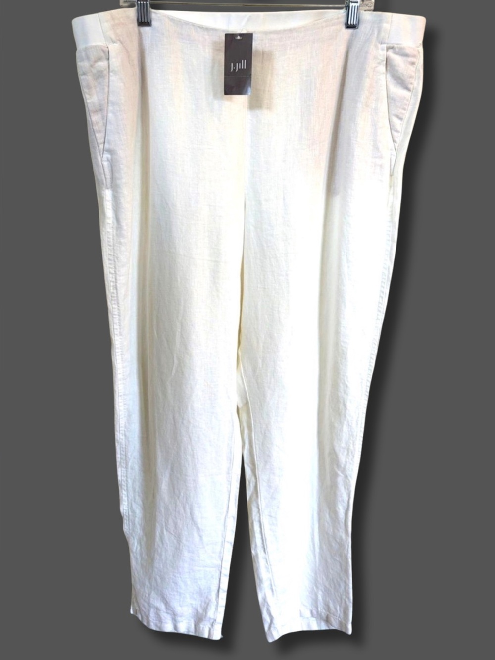J.Jill Love Linen Pants XL White 100% Linen Pull-On Straight Leg NWT